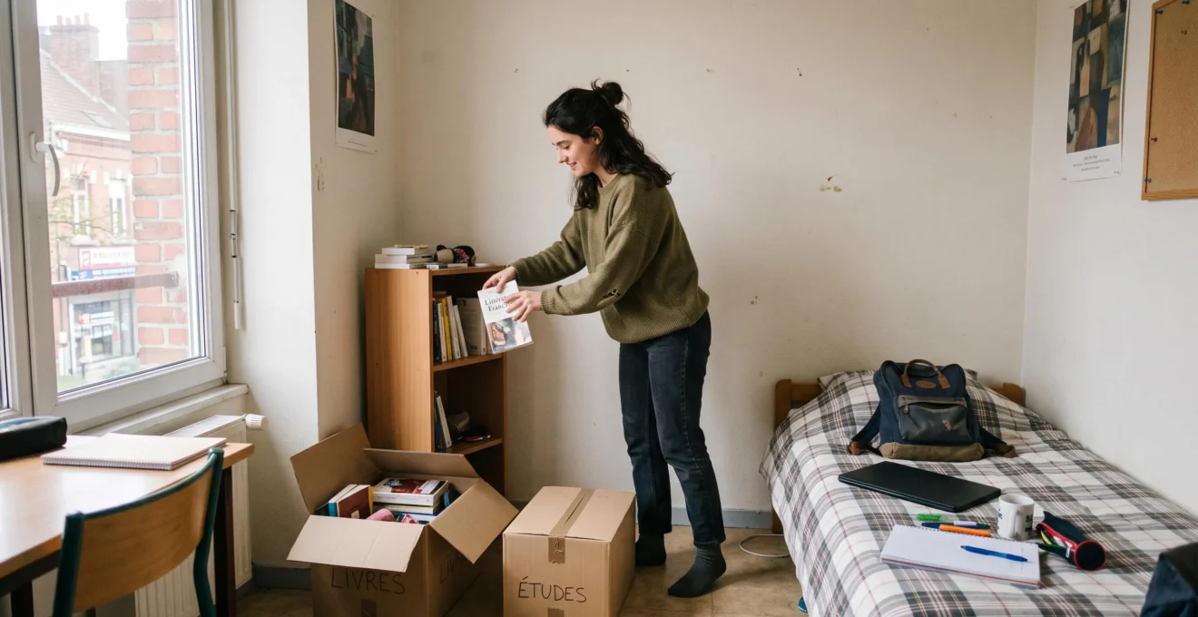 Une étudiante installe sa chambre dans une résidence pour la rentrée universitaire.